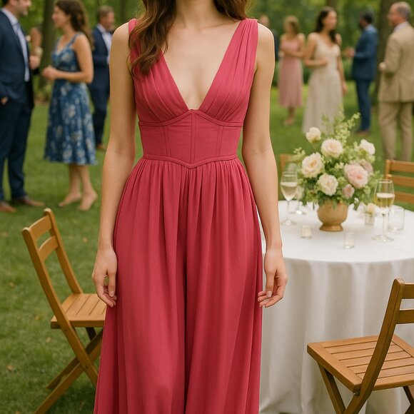 ASOS Design Jumper Dress Size 4 Pink Maxi Deep V Corset Bodice Gown Formal Flowy - Picture 1 of 16